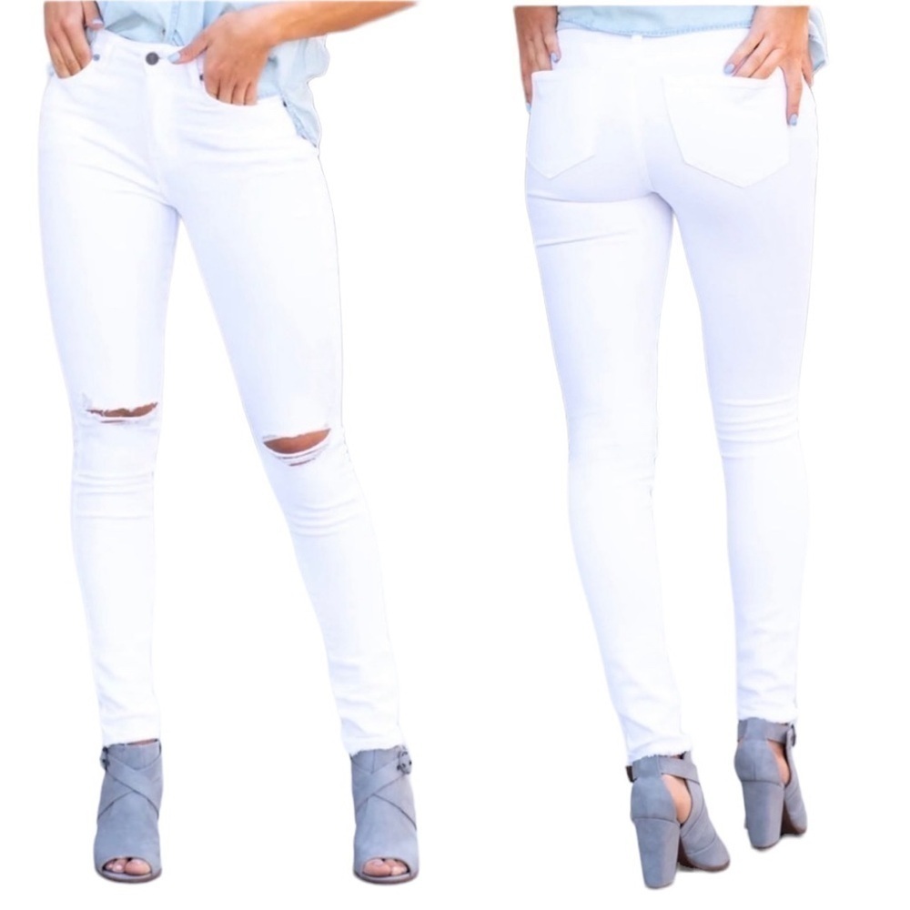 KanCan Taylor High Rise Distressed Skinny Jeans Size 15 / 31 White